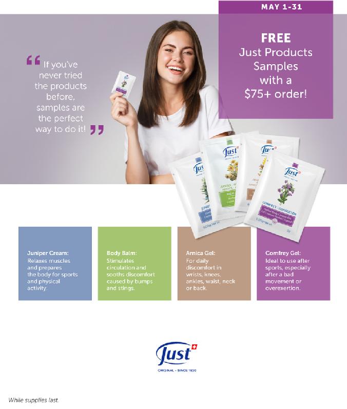 May JUST Free Gift Samples for Orders over $75